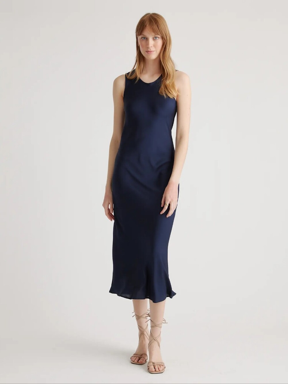 Quince Washable Navy Silk Tank Midi Dress NWT